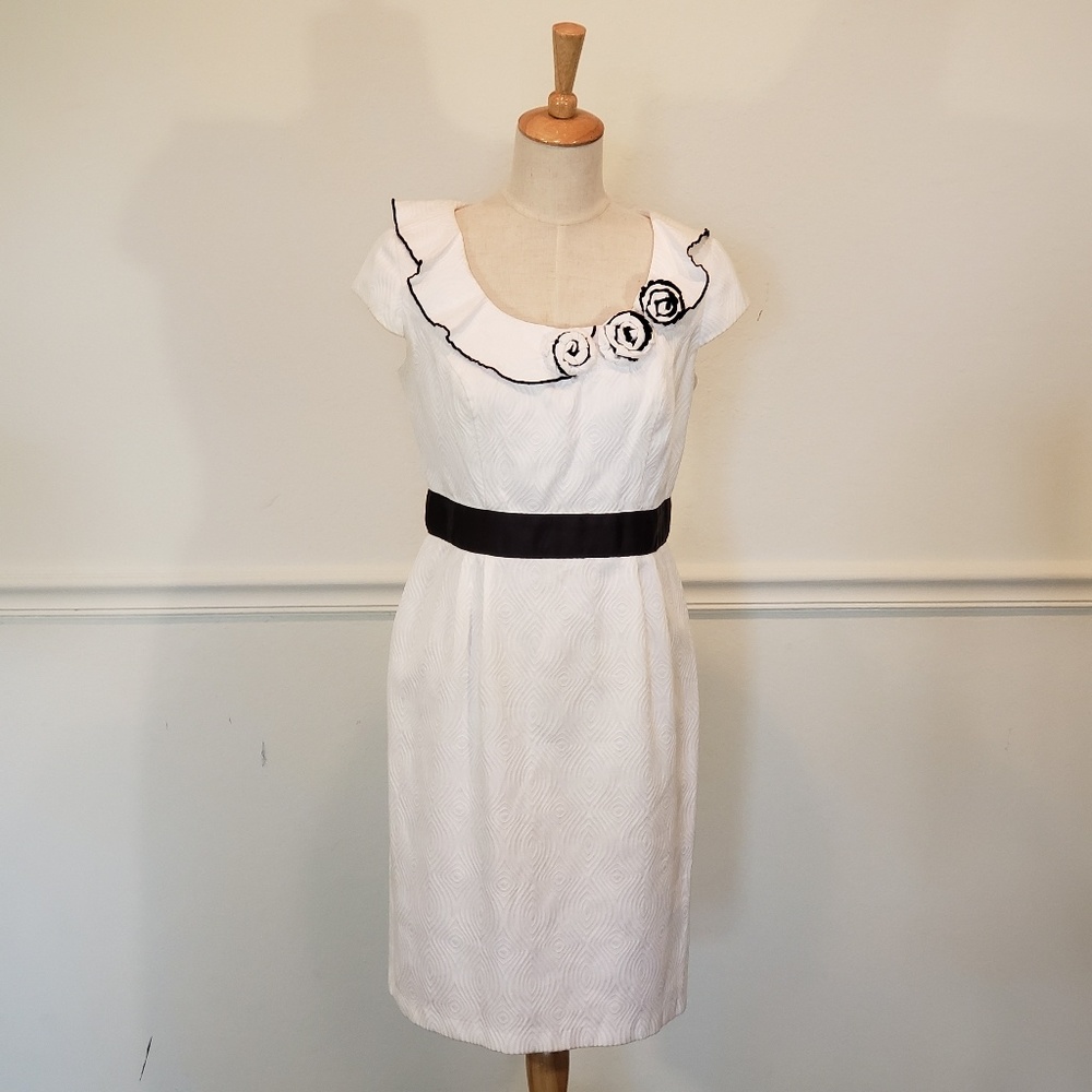 Elegant DressBarn white and blue midi dress